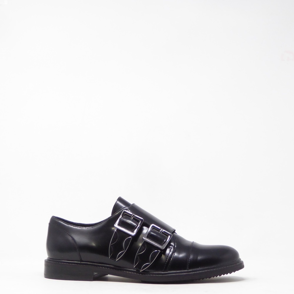 Kelsi Dagger Brooklyn Women Monk Strap Shoes Black Leather Double Buckle 7.5
